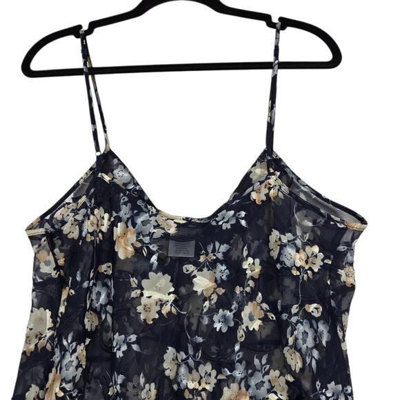 Delta Burke Sleepwear Floral Chiffon Chemise Womens 1X Navy Sheer Nightgown - Picture 8 of 9